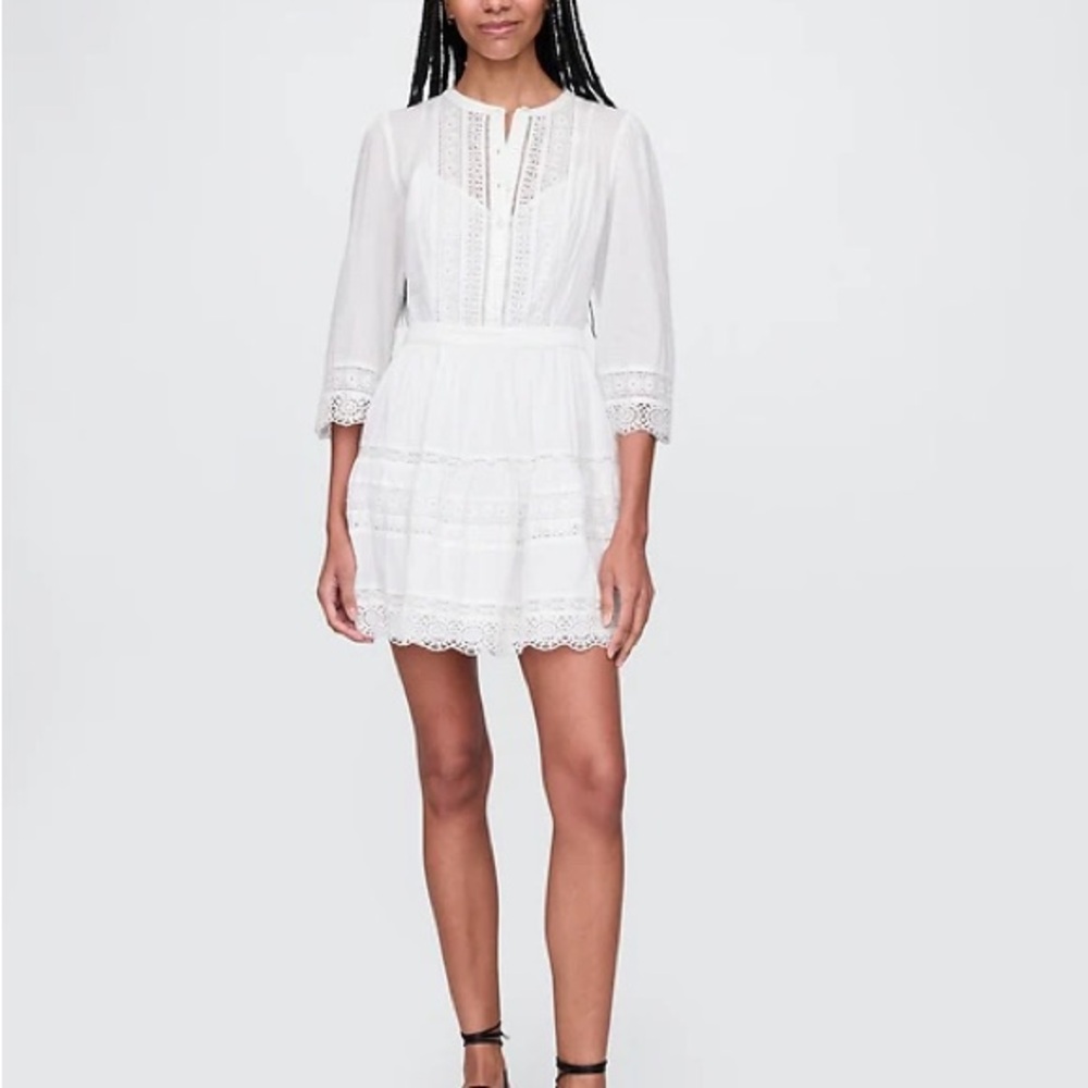 Gap Lace-Trim Mini Dress in White, size Tall Medium